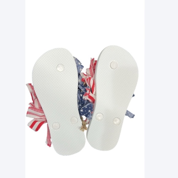 🇺🇸 Kids Patriotic Fringe Flip Flops | Handmade 4th of July Sandals | Size 12-13 - Picture 2 of 4